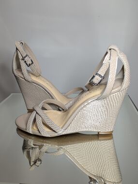 Gianni Bini Nude Textured Wedge Sandals with Ankle Strap
